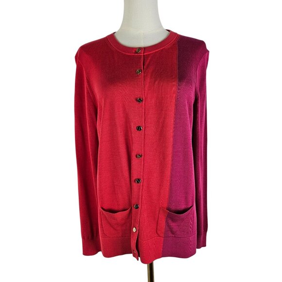 Paule Ka Cardigan Sweater Large Color Block Fine-Knit Purple Peach French Design - Picture 1 of 8